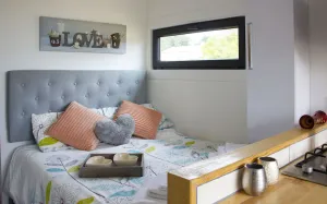 Image of Romantic converted shipping container with outdoor bath