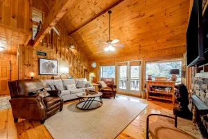 Image of Riverfront home with amazing view, deck, firepit, & fireplace