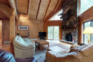 Image of LogHome on Moosehead Lake w\/Seasonal Dock, Pebble Beach, Firepit & Spacious Deck
