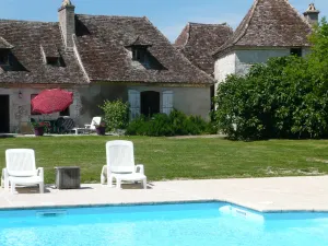 Image of luxury gite for couples, no children. Peace, great views, large pool and spa.