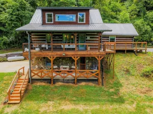 Image of Cozy Boho Log Cabin 20 mins to AVL with Hot tub-Game room-Creek-Firepit-Hammock