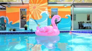 Image of 70's Retro River House Float-in Movie HeatedPoolSpa Kng Beds BGardens Moffit USF