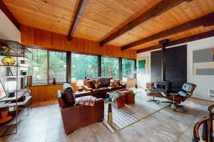 Image of Mid-century home in the redwoods with expansive deck, garden & woodstove