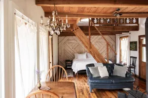 Image of Woodsy Cabin Guest House with Spa and Pickleball Court.