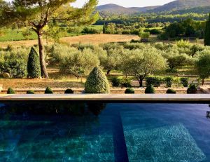 Image of Typical mediterranean country house in a green setting. Salagou lake