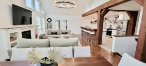 Image of Modern cottage w\/sauna, fire pit, outdoor dining, pool table, & sunroom