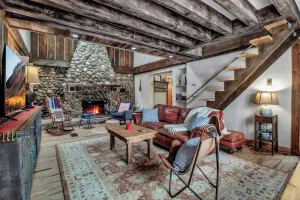 Image of Rustic Cabin Wood Fireplace & Large Deck