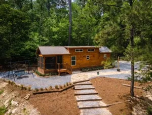 Image of Secluded cozy tiny cabin on the water with fire pit and private dock