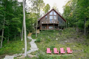 Image of Stylish and Cozy Cabin on the Red Cedar Chain overlooking quiet bay