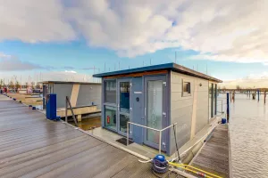 Image of Modern Houseboat in Marina of Volendam