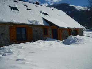 Image of House typical Pyrenean stone and wood Nice view Full sun
