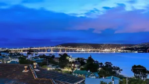 Image of Deep Blue Wow views over river city mountain