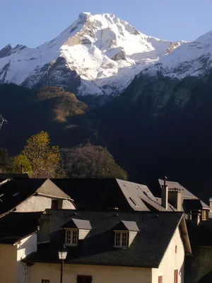 Image of village house of Aas in Ossau valley, mountain
