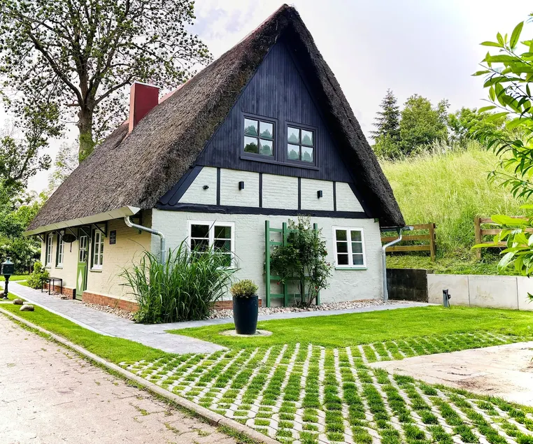 Historic thatched roof skates on the Elbe dyke - Image 1