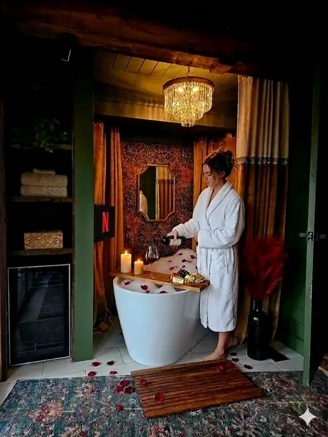 New Romantic Adults Only Covered Hot Tub w/TV & FP - Image 1