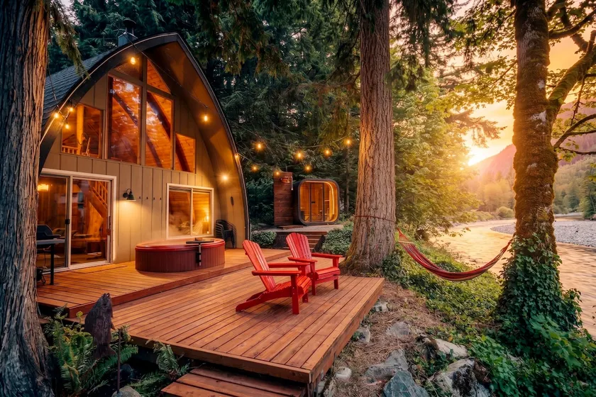 Icelandic Spa A-Frame | Sauna + River Hot Tub - Image 1