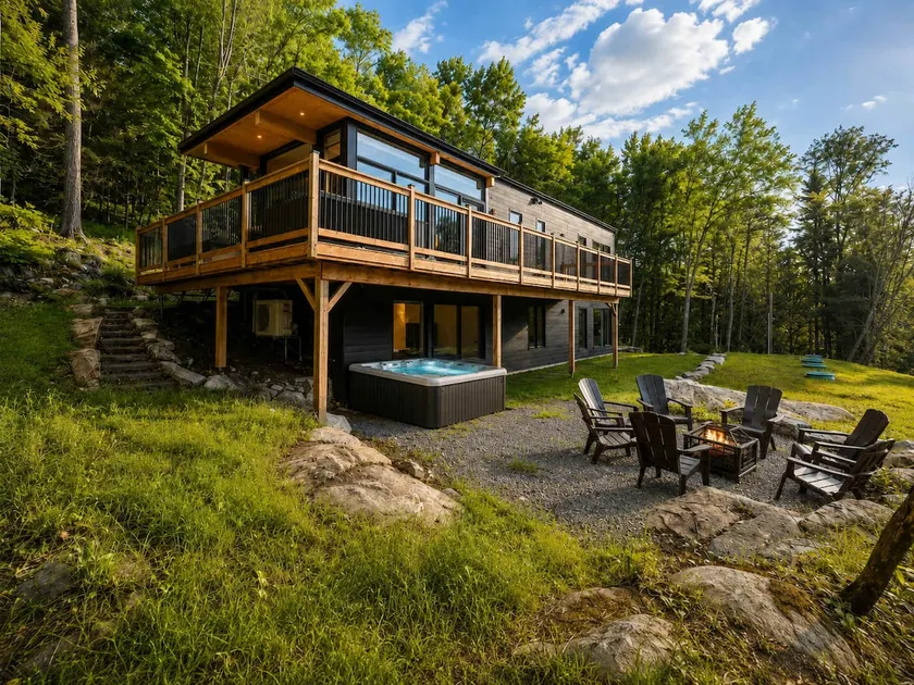 Whiskey Mountain Spa fireplace and forest - Image 1