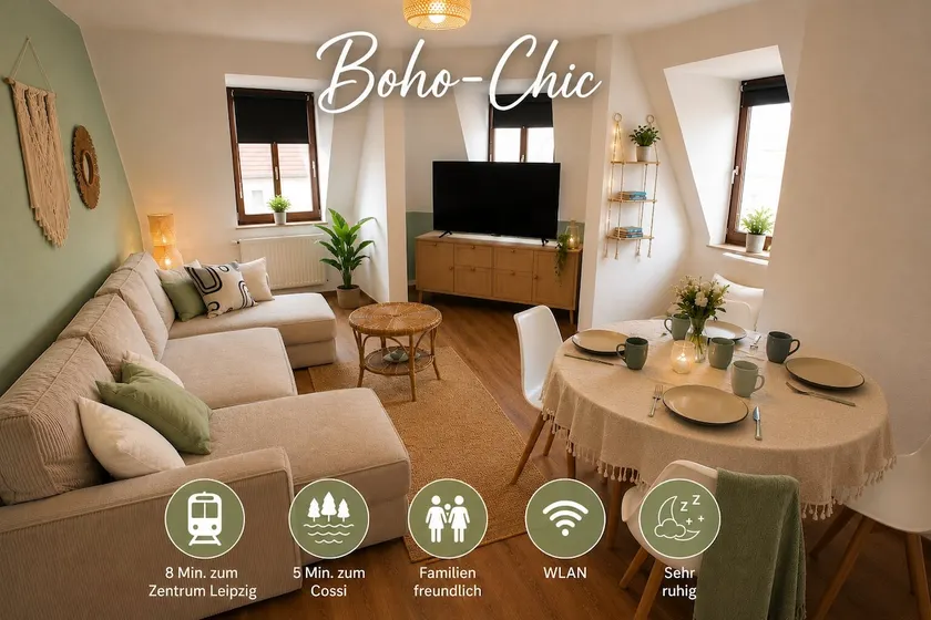 BOHO CHIC Markkleeberg-Leipzig, Familien Apartment, 8 min ins Leipziger Zentrum mit S-Bahn, Seenähe Großer TV mit X Box - Image 1
