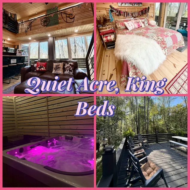 NEW CABIN ~HOT TUB IN THEATER~1 QUIET ACRE ~HIKING ~FIRE PIT ~KING SUITES - Image 1