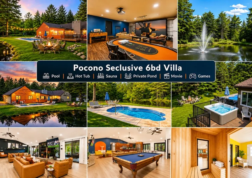 4500sf Grand Pond Villa| Hottub Sauna Theater Pool - Image 1