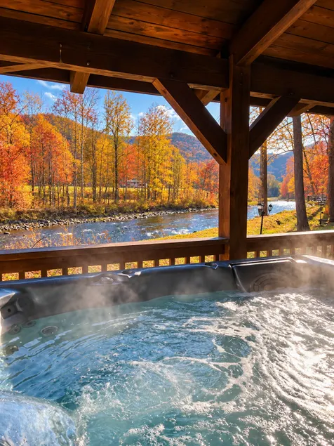 Fall Foliage Riverfront Cabin w/Hot Tub, King Bed, EV & Firepit & Mountain Views - Image 1
