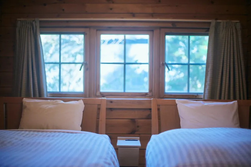 Log cabin surrounded by the warmth of wood [Log cabin with vibrant fall foliage] - Image 1