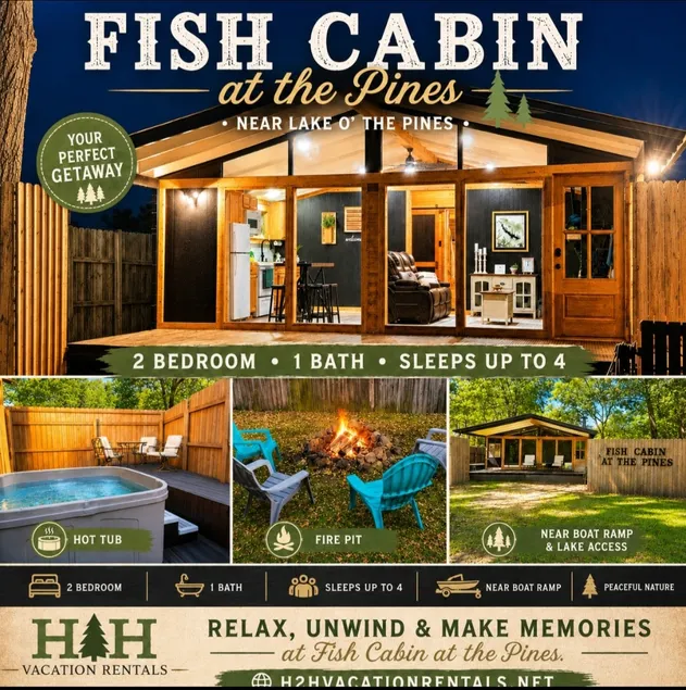 HOT TUB-Firepit- Fish Cabin near Lake O the Pines - Image 1