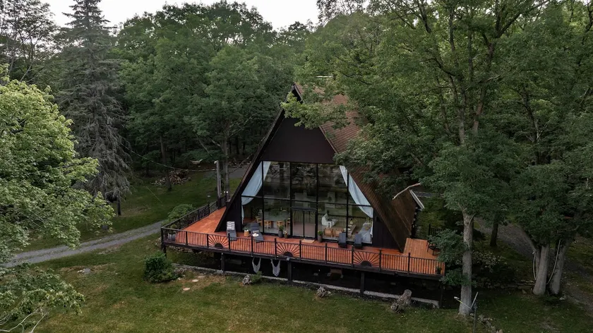 Designer A-Frame Cabin • Cedar Hot Tub - Image 1