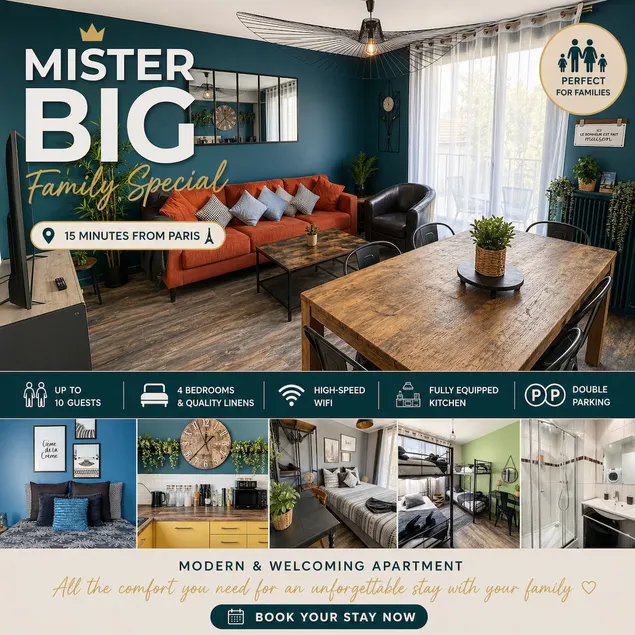 Big apartment-10 pax-2 pkg-15mn Paris - Image 1