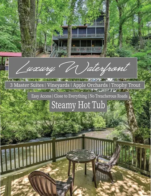 Leaves changing! Luxury, babbling river. Hot Tub! - Image 1
