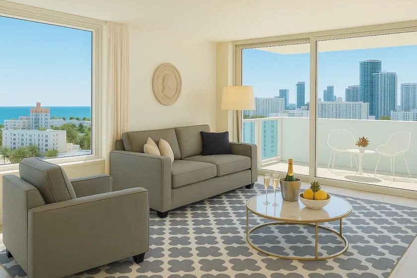 Elegant Corner 1BR Apartment with Balcony + Pool - Image 1