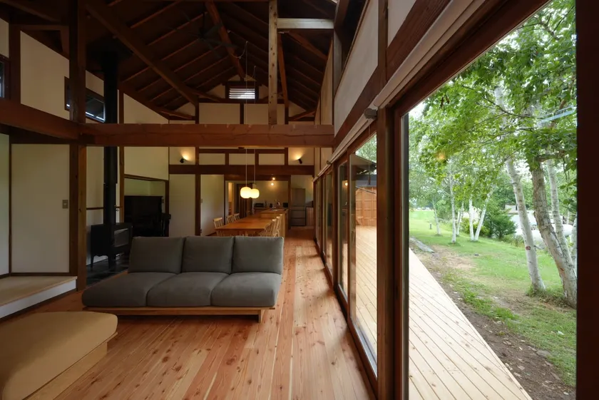 Entire house surrounded by birch trees | Nagano Azumino haku36stay - Image 1