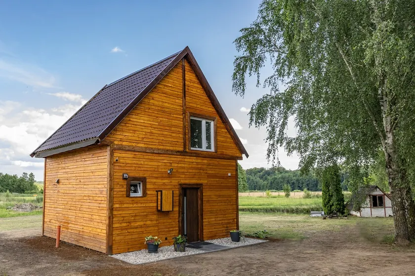 woodworking house under birch trees - Image 1