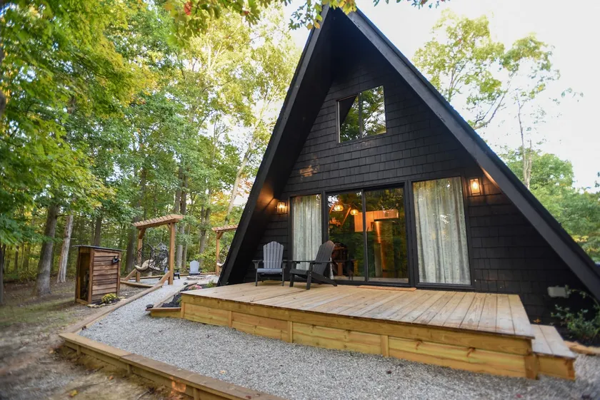 Cabin in the Woods Secluded Black A-Frame Firepit - Image 1