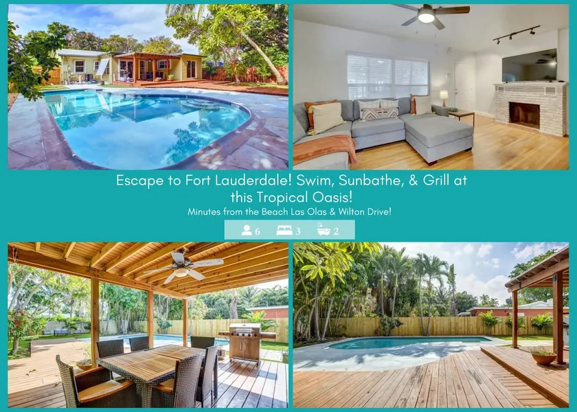 Tranquil Poolside Bliss Pergola Deck Turf Yard - Image 1