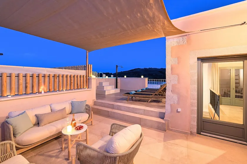 Villa Mirage Kournas Rooftop Sunset by Posarelli - Image 1