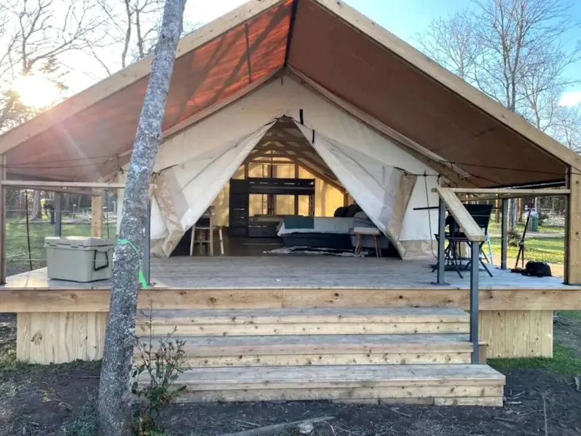 Relaxing Lakeview Safari Tent with Outdoor Seating and Nature Access near Bastrop, Texas - Image 1