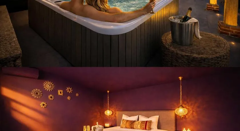 Wellness Tuin Woestijnroos Wellness Lodge met privé sauna stoomcabine en jacuzzi inclusief gratis prosecco en partner box - ultieme partner beleving - - Image 1