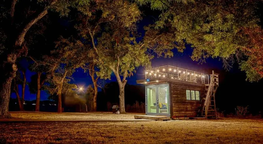 Elegant Container Tiny House Yellow & Blue - Image 1