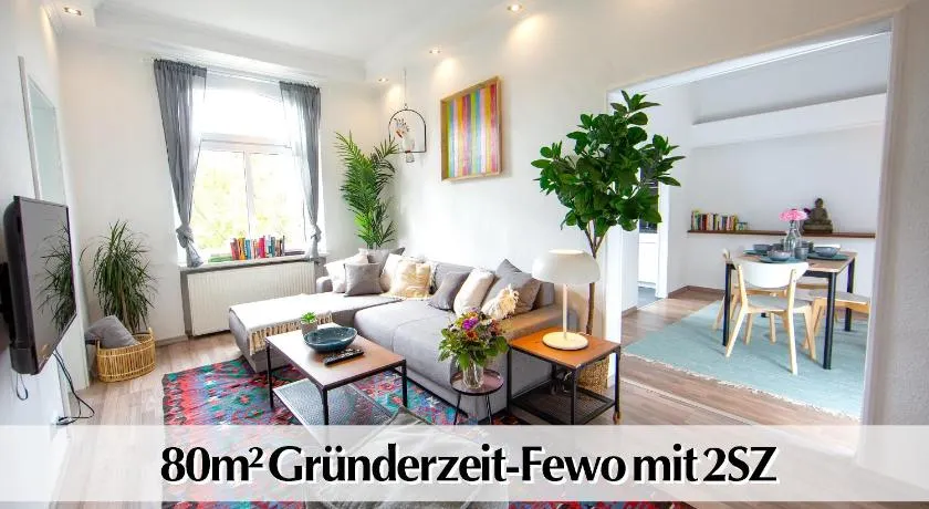 Großzügige 80m2 Gründerzeit FEWO mit privatem Parkplatz, Kingsize Betten, Nobilia Küche, 45 Zoll Smart-TV, 150Mbts WLAN - Nur eine kurzer Spaziergang durch den Park Venedig zur Krämerbrücke - Ausgewählte Empfehlungen für Erfurt inklusive - Image 1