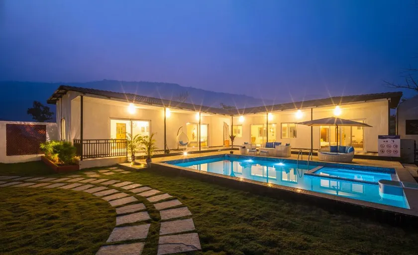 SaffronStays Turquoise Maison - 3BR pool villa with jacuzzi, bonfire & fruit garden near Lake Kalote, Karjat - Image 1