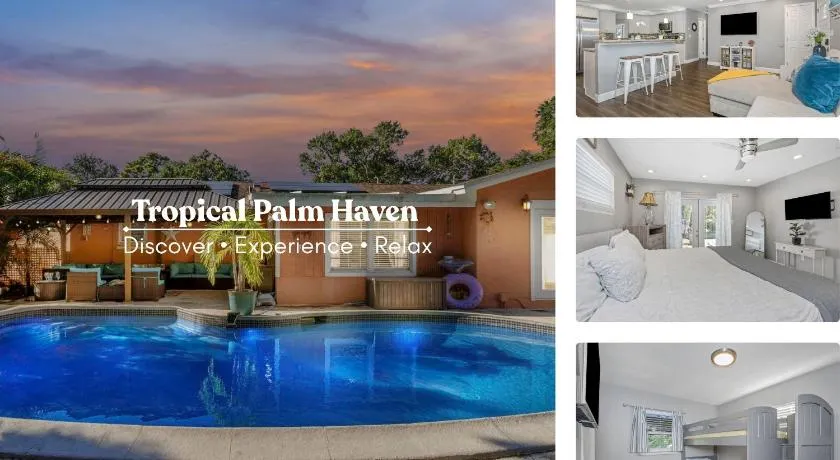 Tropical Palm Haven with Pool and Firepit - Image 1