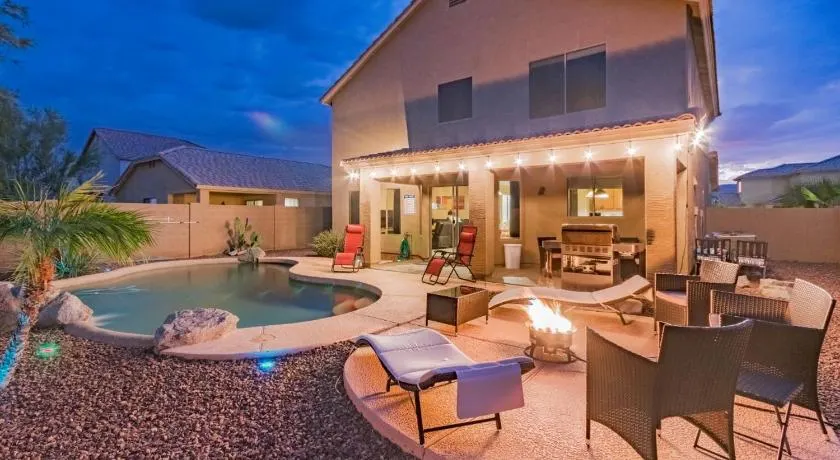 Desert Oasis Amazing Pool Waterfall Firepit Office - Image 1