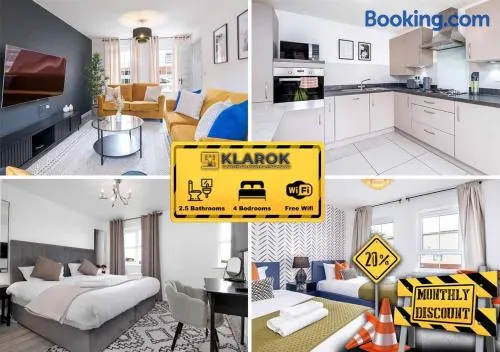 Four Bedroom Semi Detached House By Klarok Accommodation Peterborough With Free Parking & Garden - Image 1