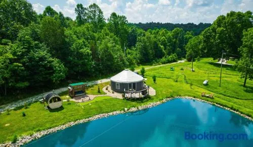 Secluded Waterfront Yurt with Wood-Fired Sauna near French Lick - Image 1