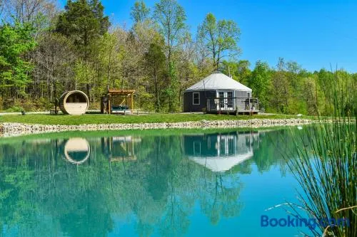 Secluded Waterfront Yurt with Wood-Fired Sauna near French Lick - Image 1