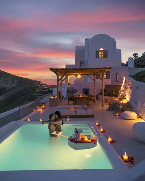Villa bleu blanc avec piscine à débordement chauffée et jacuzzi - Image 1