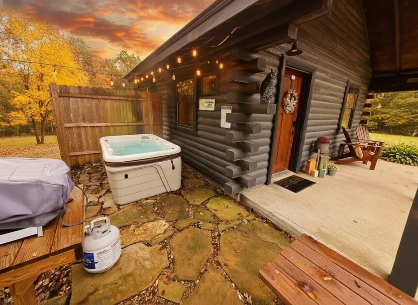 Tiny Log Cabin W/ Hot Tub! Full Kitchen - Image 1