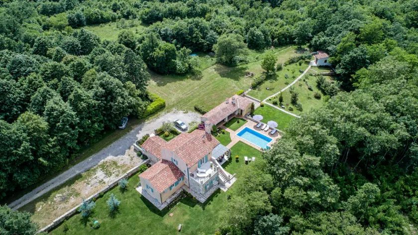 Fredelig, afslappende villa med en pool omgivet af lindetræer, planter og skov - Image 1