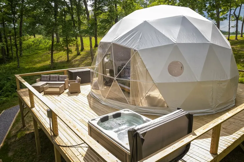 Glamping Dome Hot Tub, Fire Pit & Forest Views - Image 1